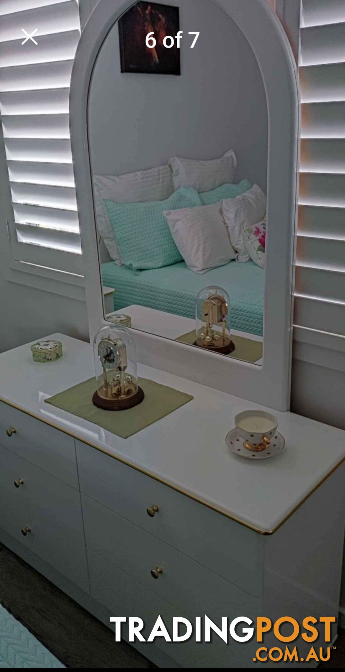 Bedroom Furniture 6 Draw Bedroom Chest With Mirror, 2 Bedside Tables, Queen Bedhead