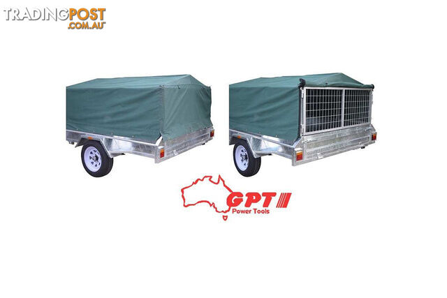 NEW GPT CAGED 7X4 600MM TRAILER COVER, GREEN/GREY WOVEN CANVAS