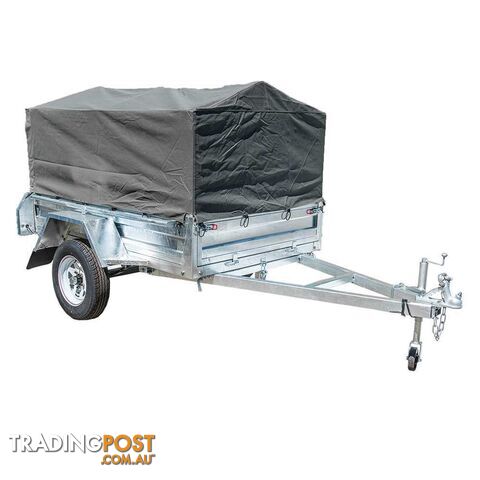 NEW GPT CAGED 6X4 600MM TRAILER COVER, GREEN/GREY WOVEN CANVAS