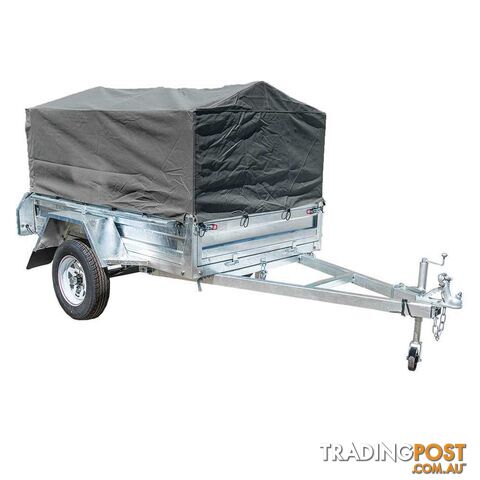 NEW GPT CAGED 7X4 900MM TRAILER COVER, GREEN/GREY WOVEN CANVAS