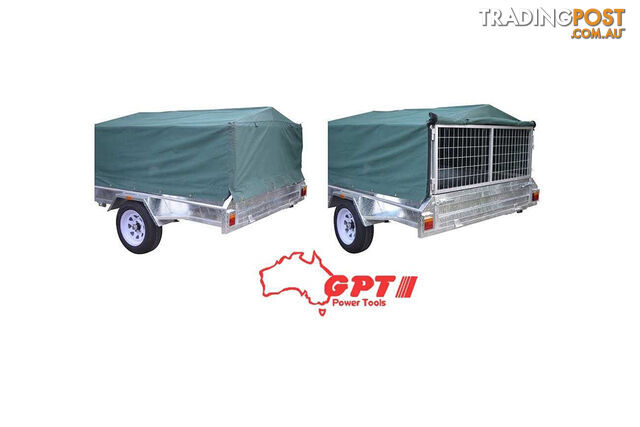 NEW GPT CAGED 7X5 900MM TRAILER COVER, GREEN/GREY WOVEN CANVAS