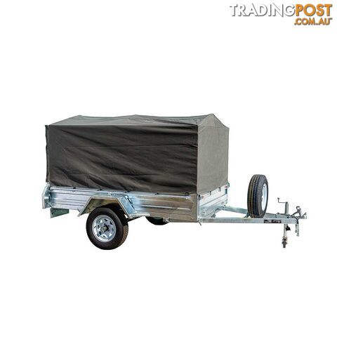 NEW GPT CAGED 7X5 600MM TRAILER COVER, GREEN/GREY WOVEN CANVAS