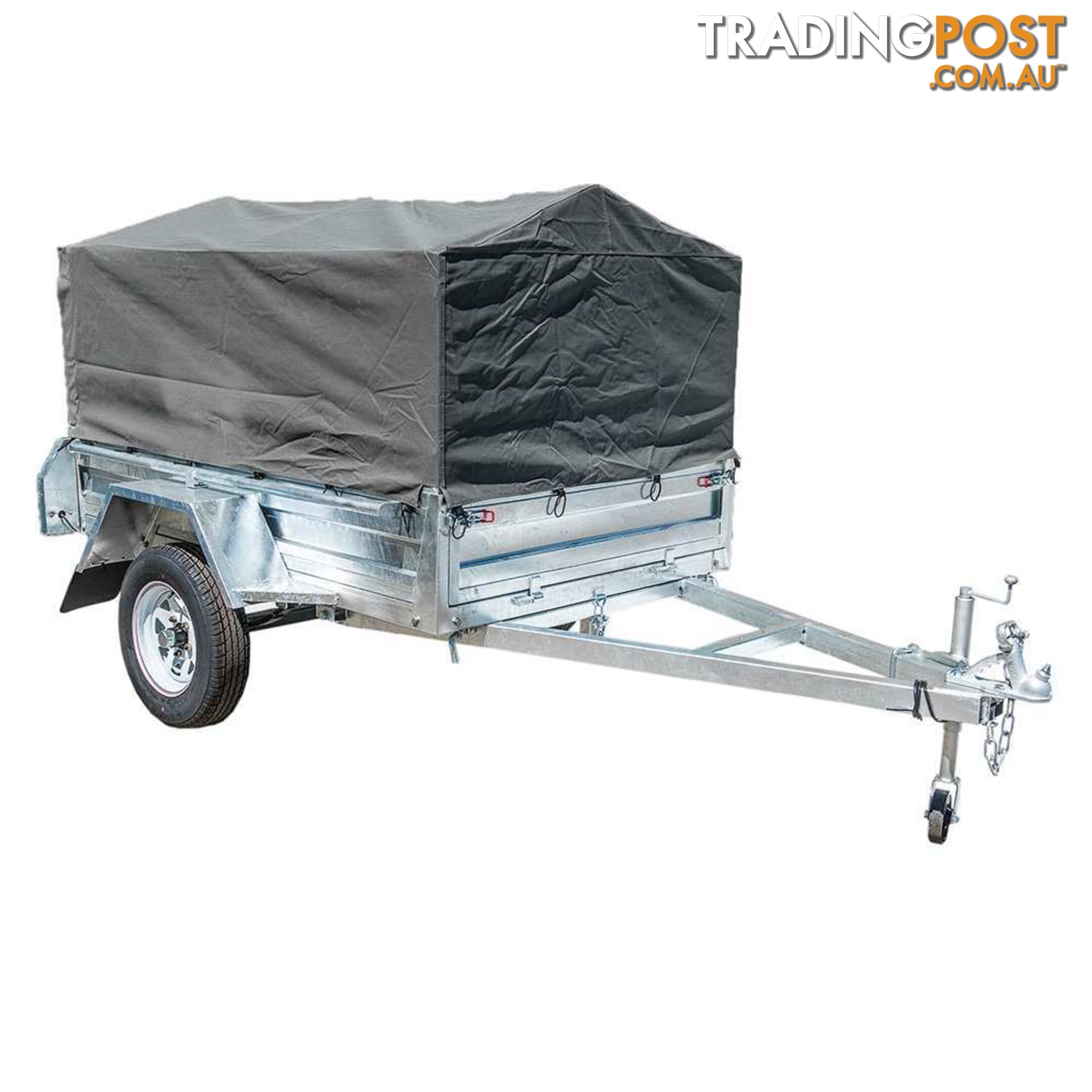 NEW GPT CAGED 8X5 900MM TRAILER COVER, GREEN/GREY WOVEN CANVAS