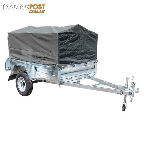 NEW GPT CAGED 8X5 900MM TRAILER COVER, GREEN/GREY WOVEN CANVAS