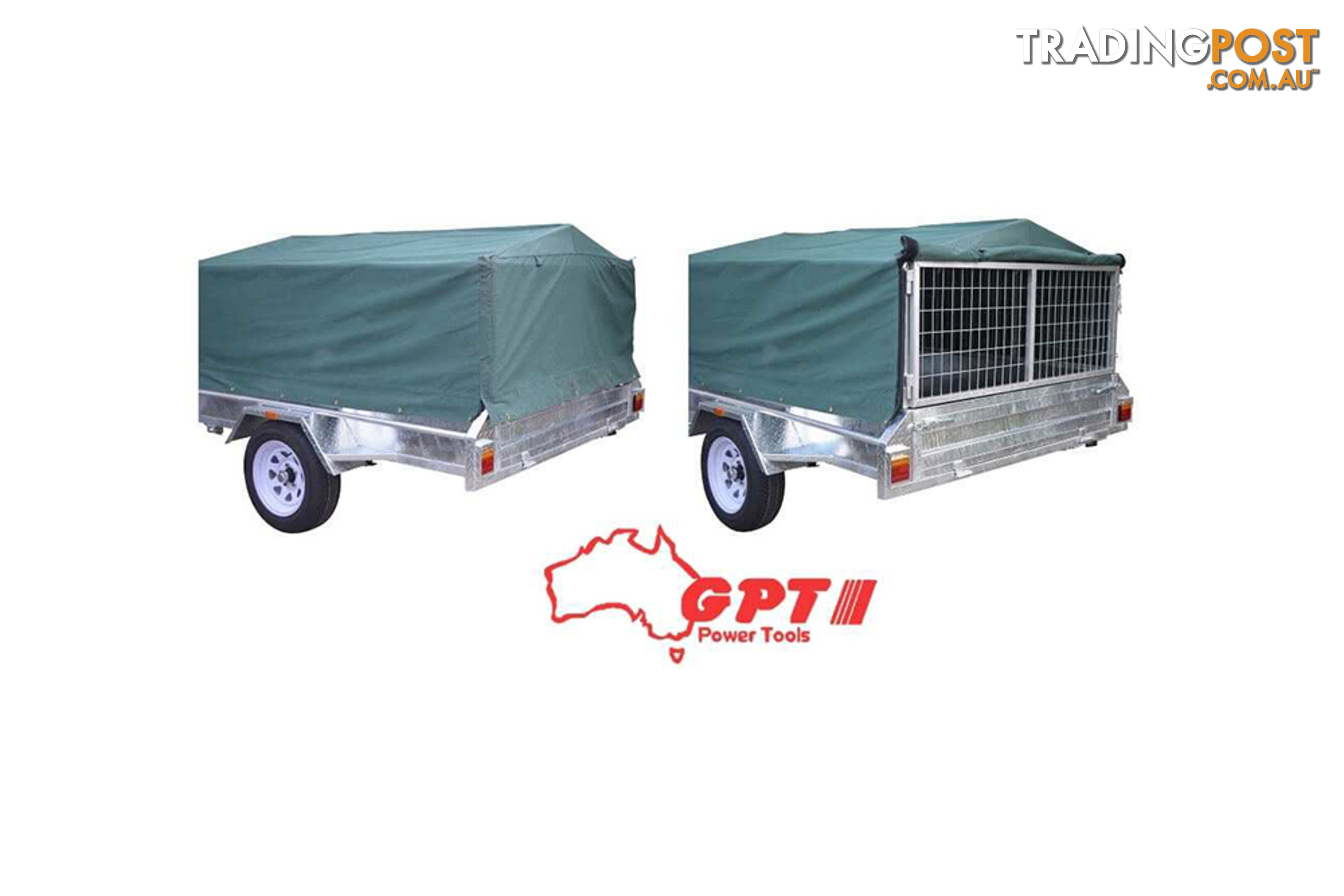 NEW GPT CAGED 8X5 900MM TRAILER COVER, GREEN/GREY WOVEN CANVAS