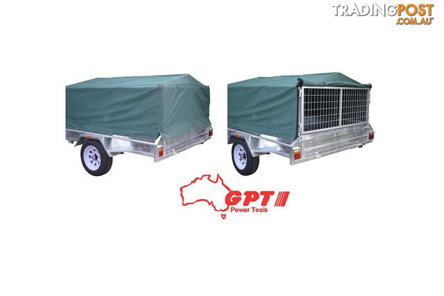 NEW GPT CAGED 8X5 600M TRAILER COVER, GREEN/GREY WOVEN CANVAS