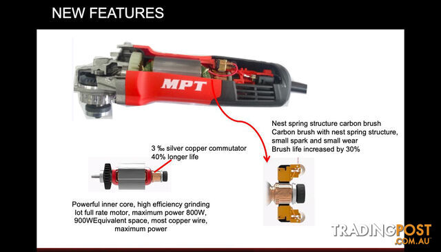 GPT Angle Grinder Power Tools ; 4; 7.6Amp, 11000RPM, M14 Output Shaft Electric Hand Grinder with 2-Position Handle For Metal Grinding and Cutting - photo 3 of 4