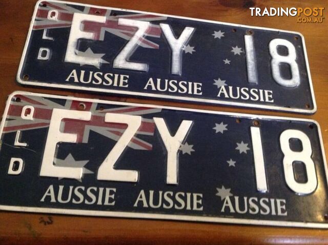 AUSTRALIAN FLAG QUEENSLAND CAR REGISTRATION NUMBER PLATES EZY 18