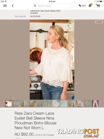 New Zara " Nina Proudman " Lace Bell Sleeve Blouse