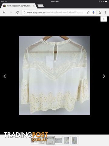 New Zara " Nina Proudman " Lace Bell Sleeve Blouse