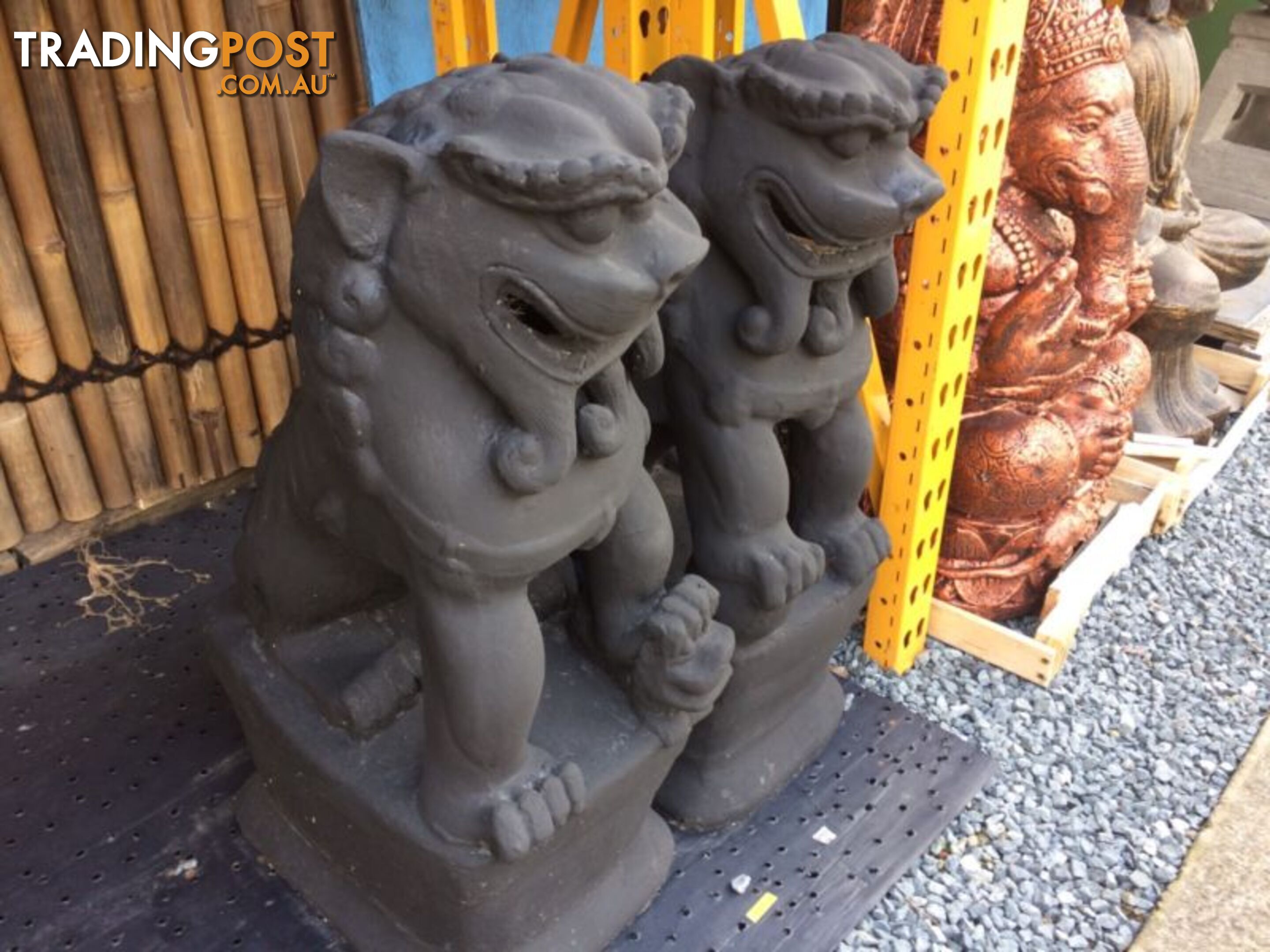 STATUE ANIMAL SET OF 2 FOO LIONS 85x55x35cm (BLACK)