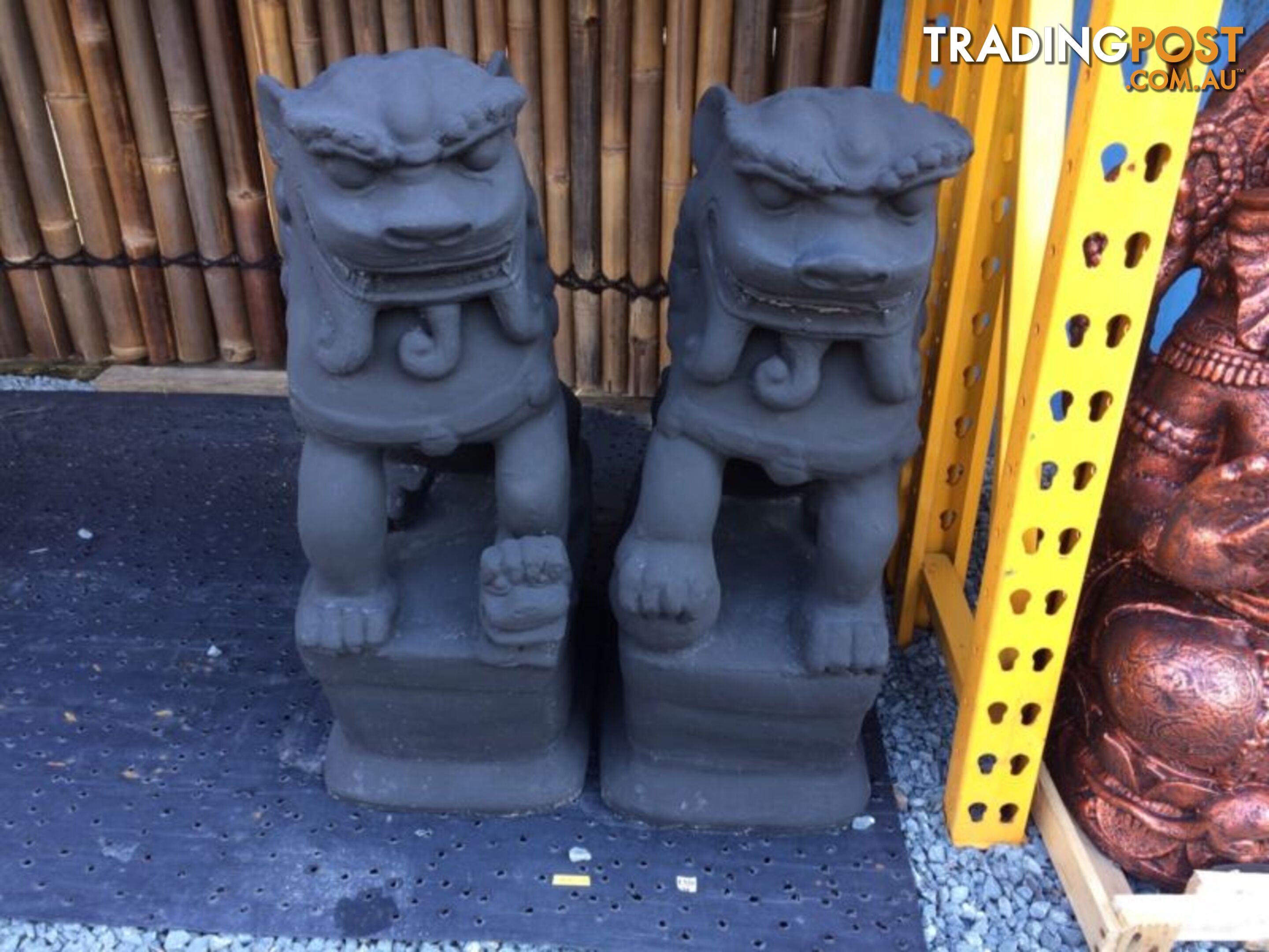 STATUE ANIMAL SET OF 2 FOO LIONS 85x55x35cm (BLACK)