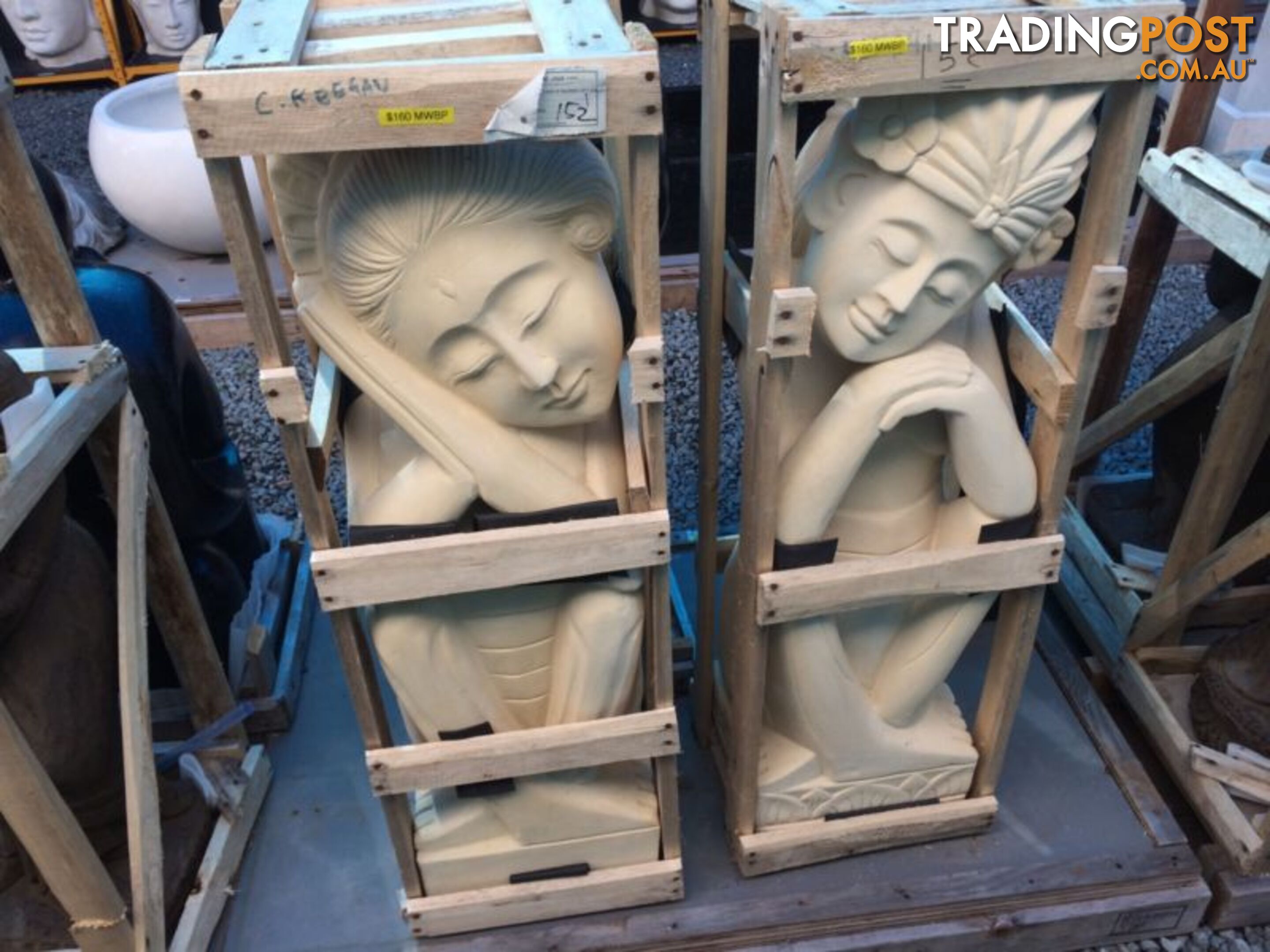 STATUE LAZY A PAIR OF BALINESE LADY 100x30x30cm (CREAM)