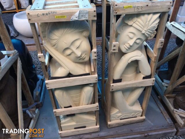 STATUE LAZY A PAIR OF BALINESE LADY 100x30x30cm (CREAM)