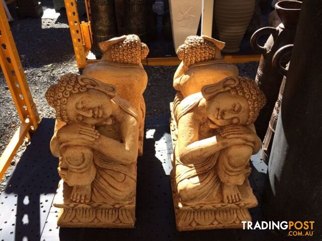 STATUE SET OF 2 SITTING BUDDHA RILEX 60cm (FOSSIL)