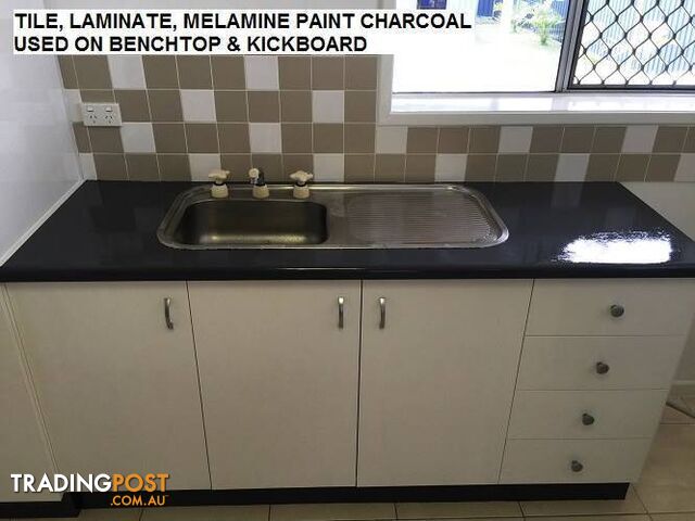 TILE, LAMIANTE, MELAMINE PAINT 1 LITRE WHITE OR CHARCOAL OR GREY