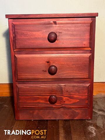 Red 3 draw bedside cabinet, Brisbane northside, 57cm