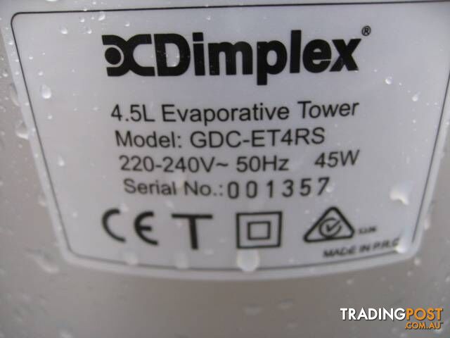 DIMPLEX EVAPORATIVE COOLER TOWER WITH NEGATIVE ION GENERATOR