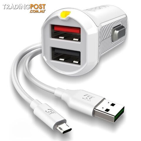 EFM 17W Dual Car Charger with Micro USB Cable - White