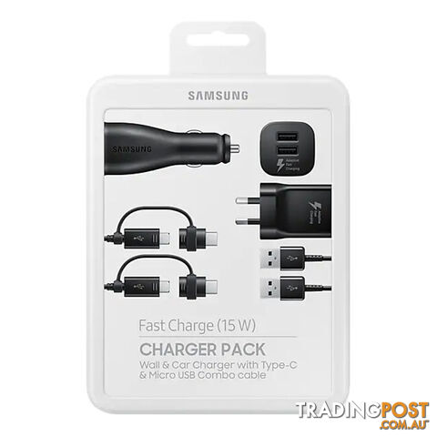 Samsung 15W Fast Charge Charger Pack (Wall + Car Charger + 2 Combo Cables)