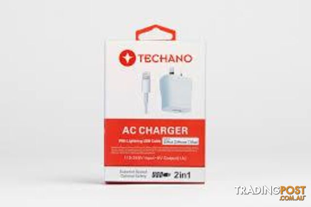 Techano AC Charger Kit with Lightning USB Cable - 608E43 - Charging & Power