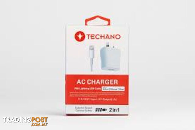 Techano AC Charger Kit with Lightning USB Cable - 608E43 - Charging & Power