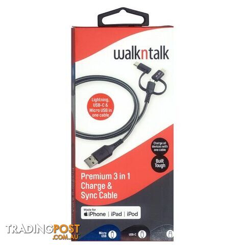 WalknTalk 3 in 1 Charge & Sync Cable - 100972 - Cables