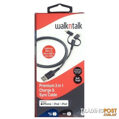WalknTalk 3 in 1 Charge & Sync Cable - 100972 - Cables