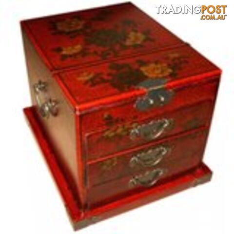 Red Jewellery Box with Stand-Up Mirror - Flower