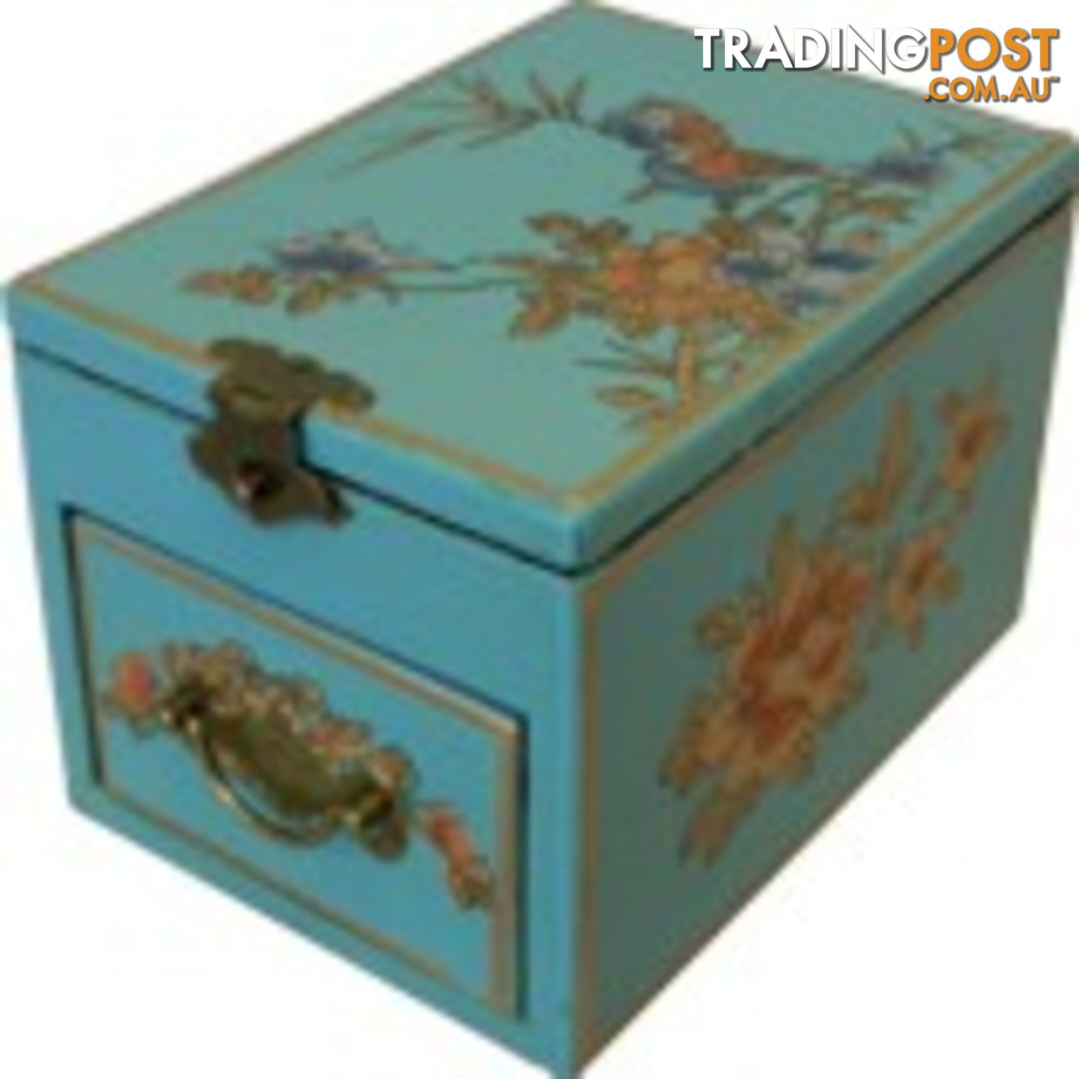 Blue Jewellery Box with Stand-Up Mirror - Bird 1 Drawer
