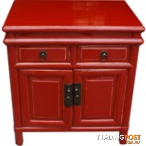 Red Lacquered Chinese Bedside Table
