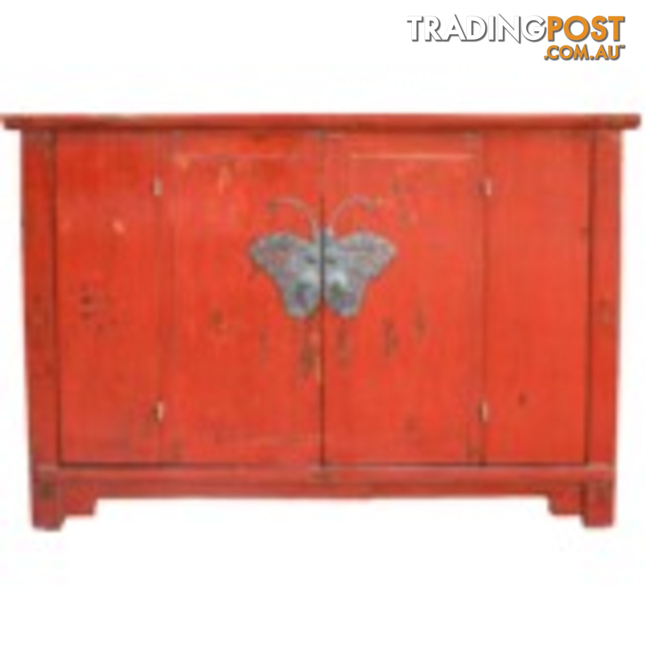 Red Lacquer Wide Bed End Cabinet