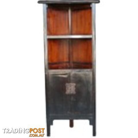 Black Lacquer Chinese Antique Corner Shelf Cabinet