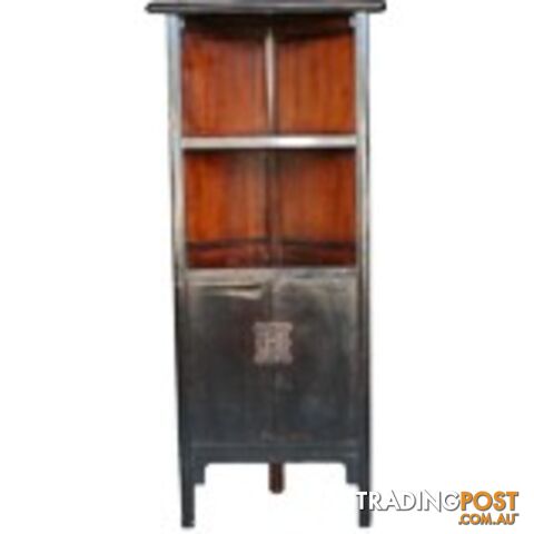 Black Lacquer Chinese Antique Corner Shelf Cabinet