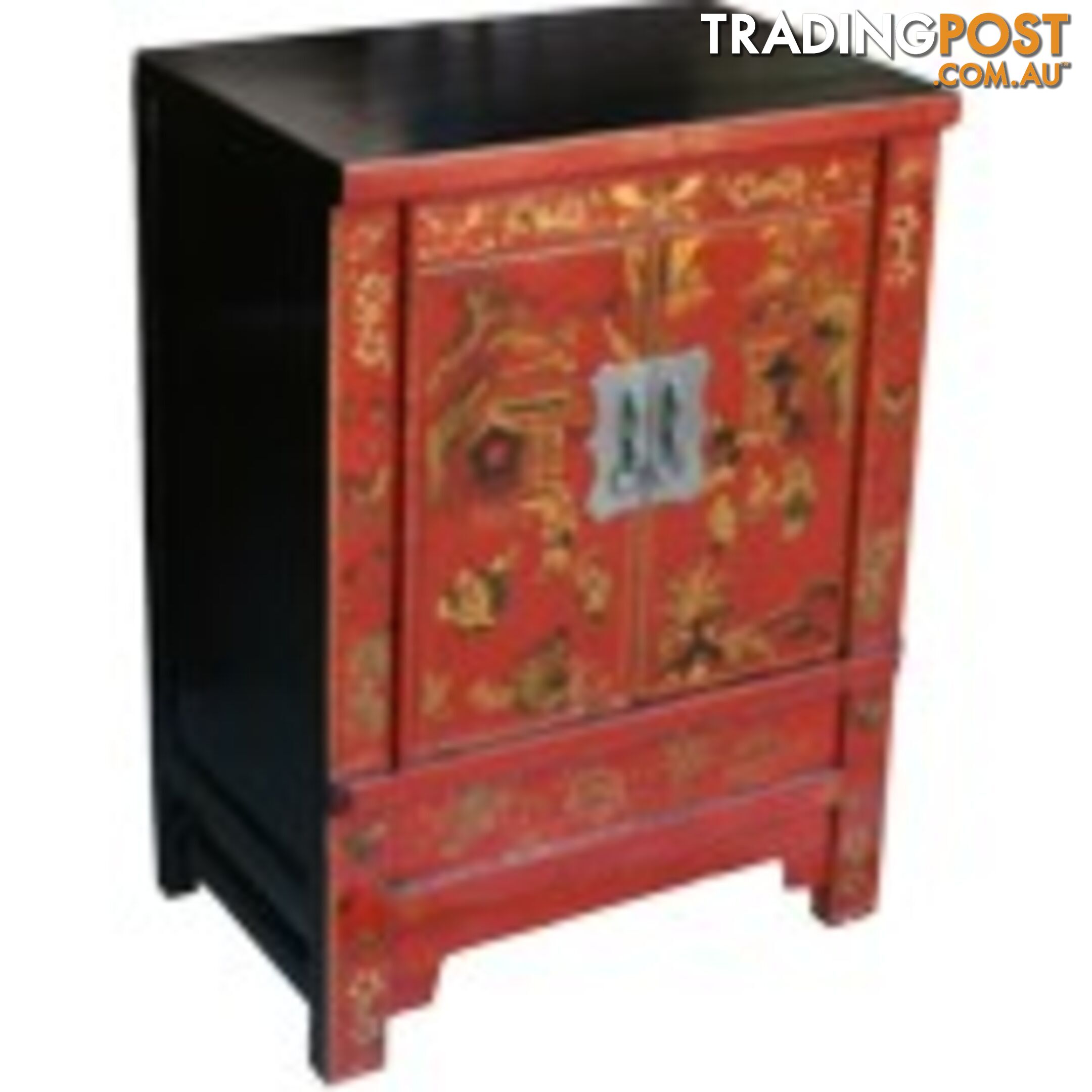 Red Painted Original Chinese Bedside Table