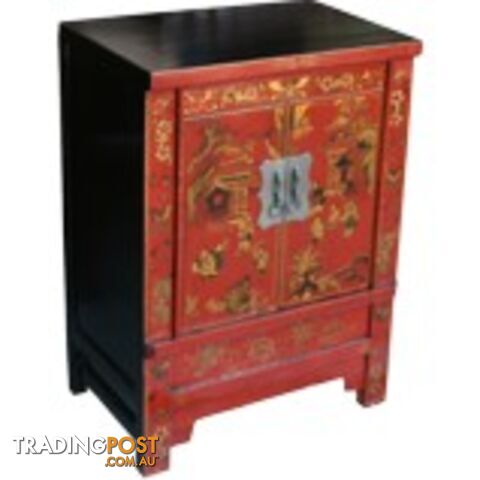 Red Painted Original Chinese Bedside Table