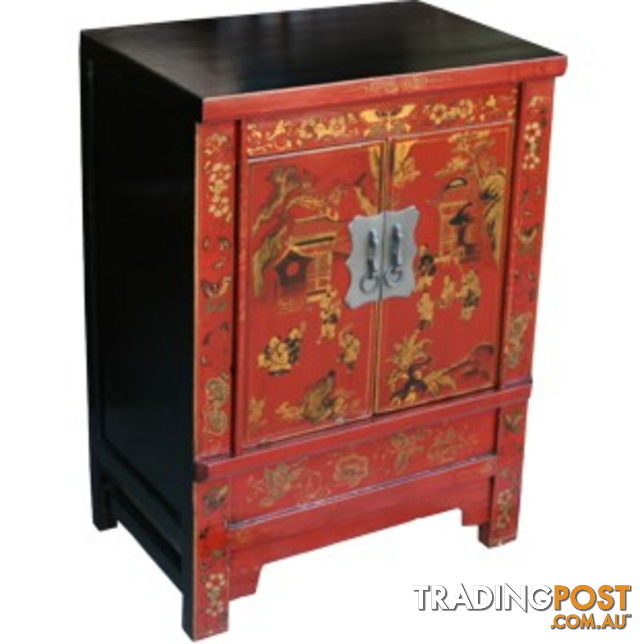 Red Painted Original Chinese Bedside Table