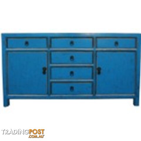 Blue Lacquered 6-Drawer Sideboard