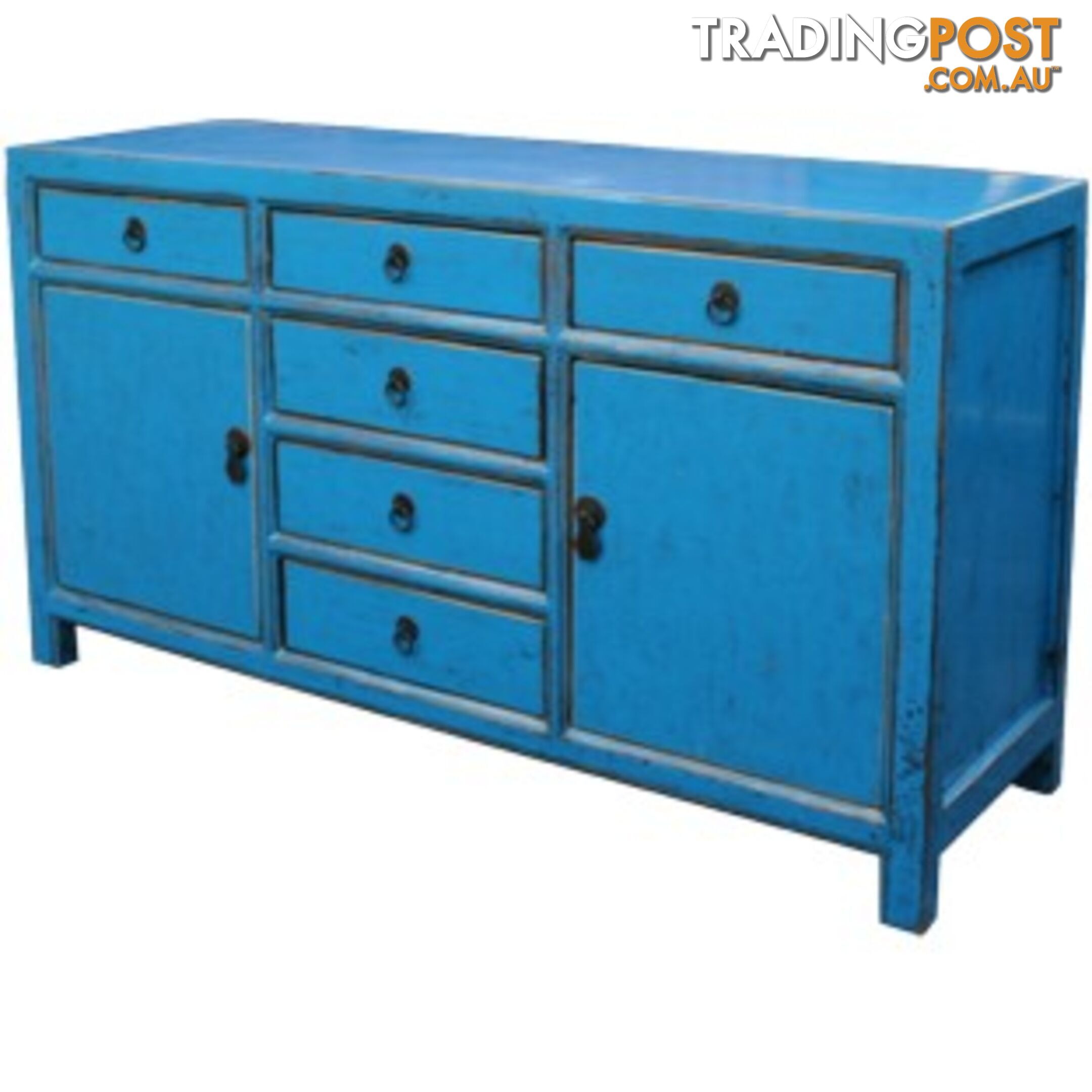 Blue Lacquered 6-Drawer Sideboard