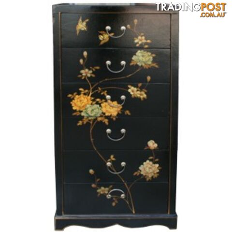 Black Painted Chinese Chest of Drawers - Tall Boy - photo 2 of 2
