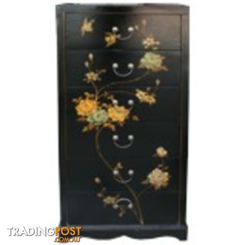 Black Painted Chinese Chest of Drawers - Tall Boy