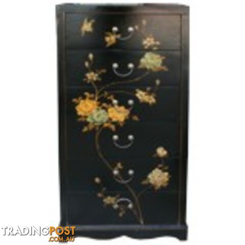 Black Painted Chinese Chest of Drawers - Tall Boy