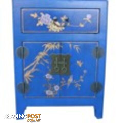 Hand Made Blue Painted Chinese Bedside Table