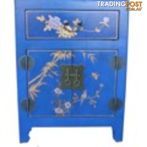 Hand Made Blue Painted Chinese Bedside Table