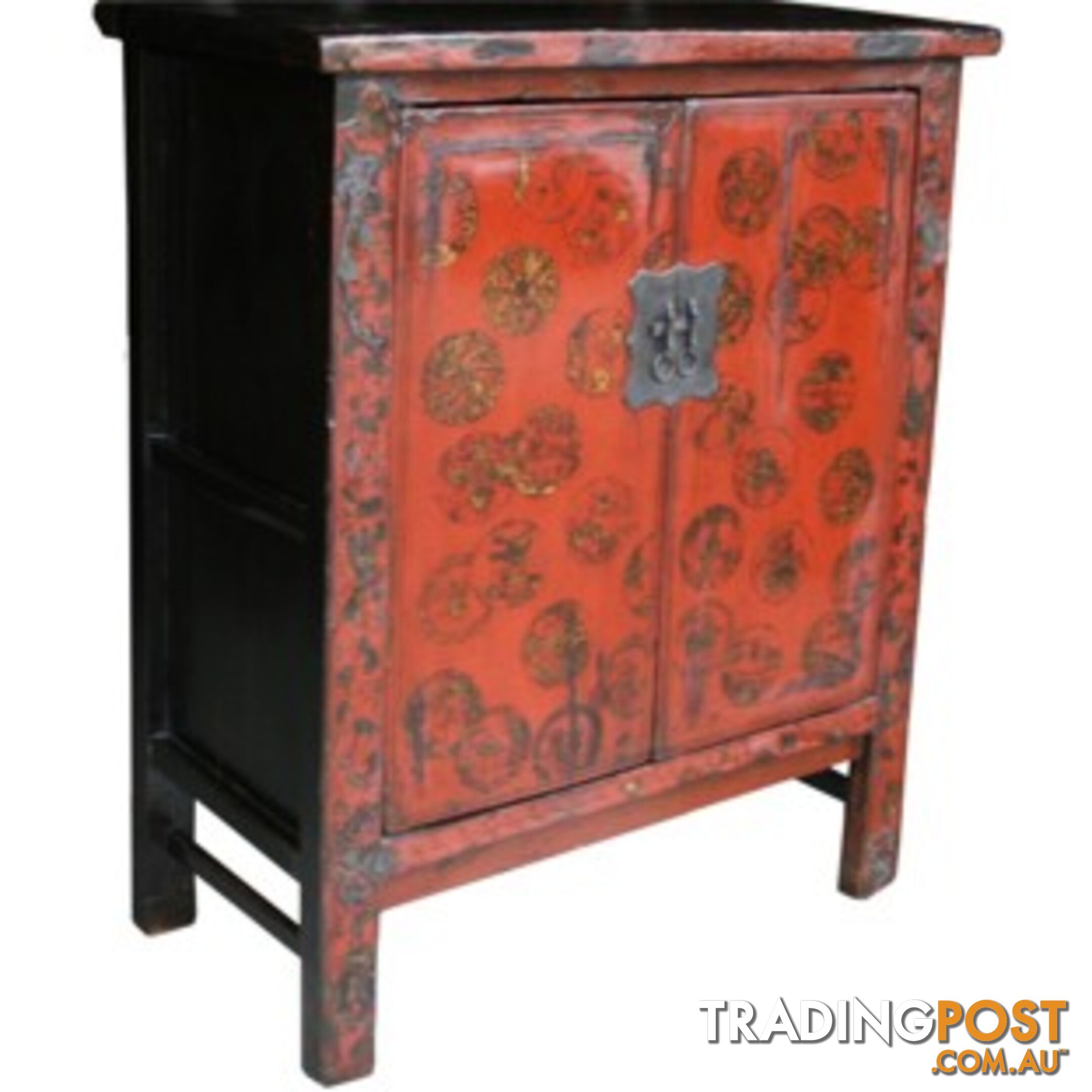 Original Gold Painted Red Chinese Cabinet