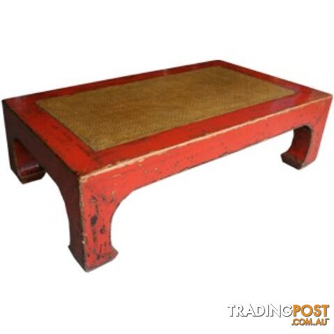 Red Rattan Inlay Rectangular Chinese Coffee Table