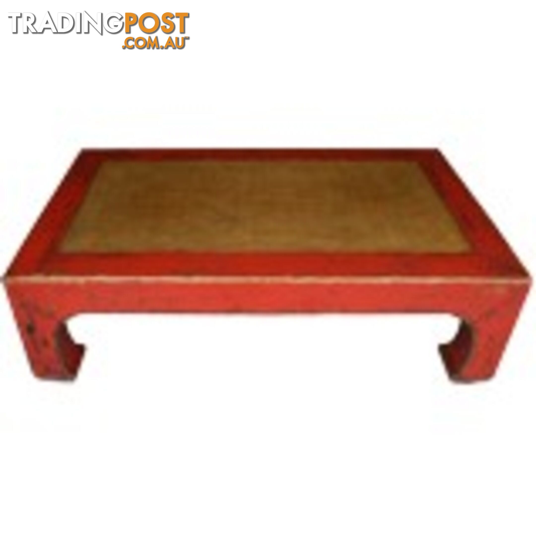 Red Rattan Inlay Rectangular Chinese Coffee Table