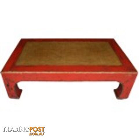 Red Rattan Inlay Rectangular Chinese Coffee Table