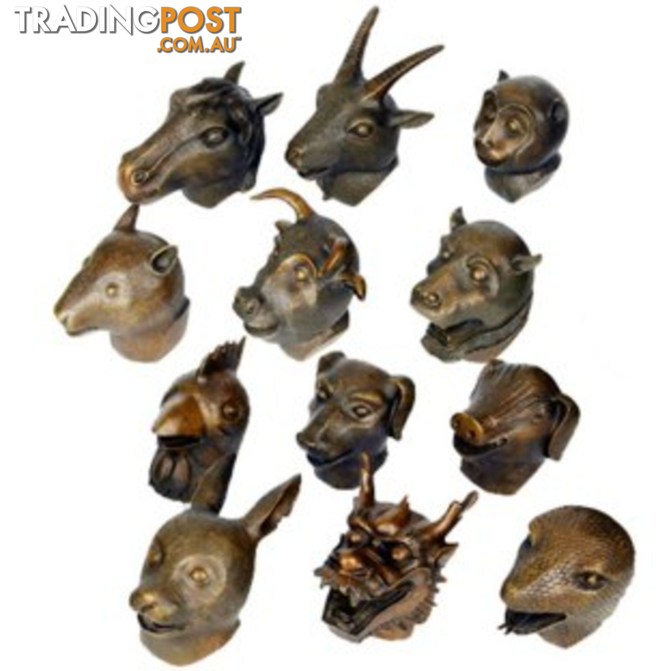 Set of 12 Chinese Zodiac Brass Animal Heads