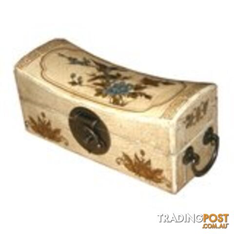 Large White Painted Flora Chinese Jewellery Box